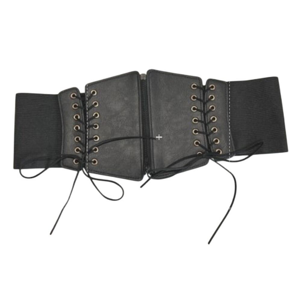 Corset Black Zipper Front Elastic Belt Size S 33" Biker RenFest Bridgerton